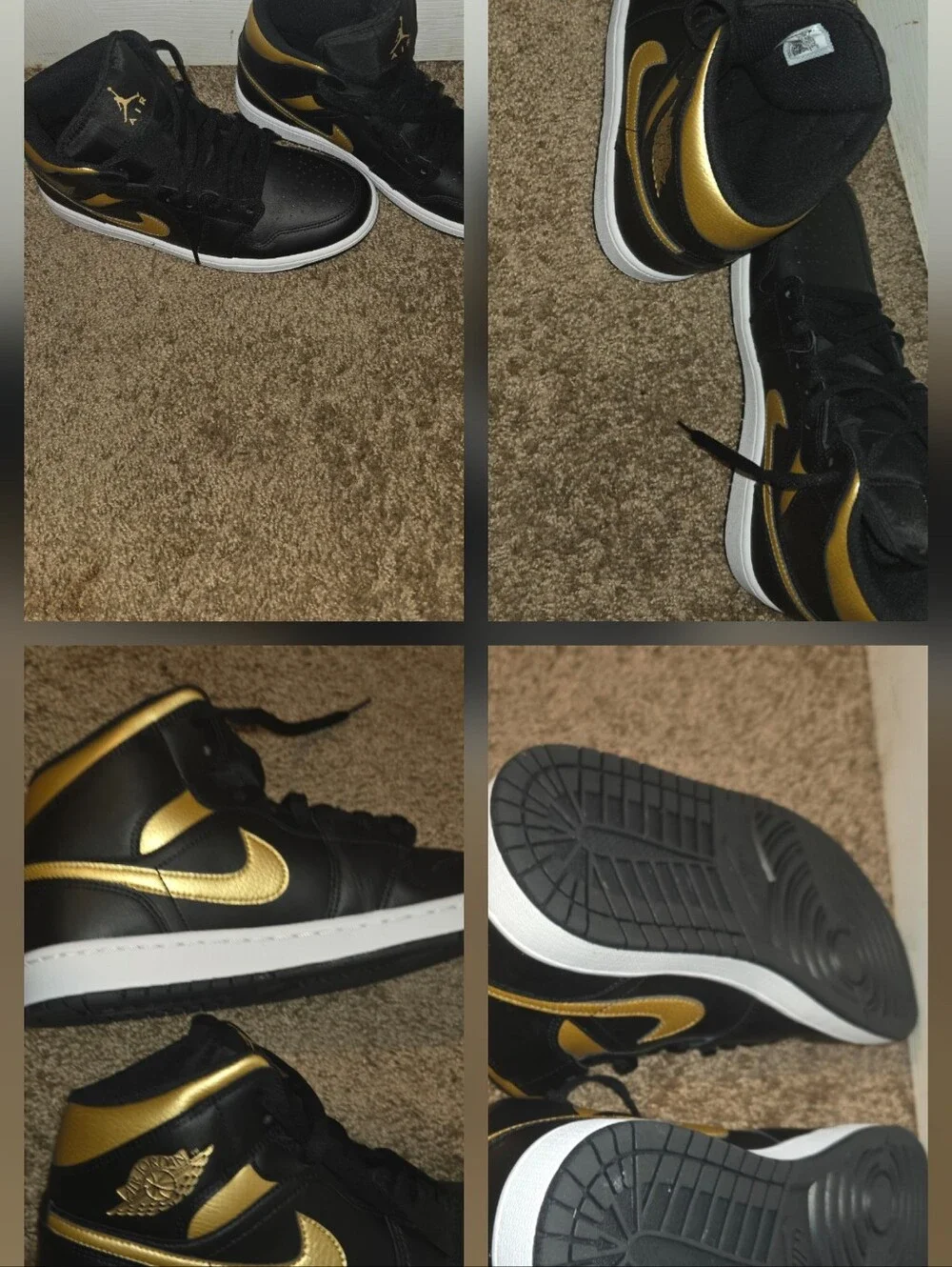 New Nike Air Jordan 1 Mid Size 9 Men Style DQ8426-071 Black White Mettalic Gold